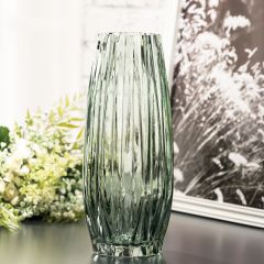 欧式简约花瓶 竖棱几何条纹玻璃花瓶 客厅家居装饰干花插花瓶高款 孔雀绿(295高款)